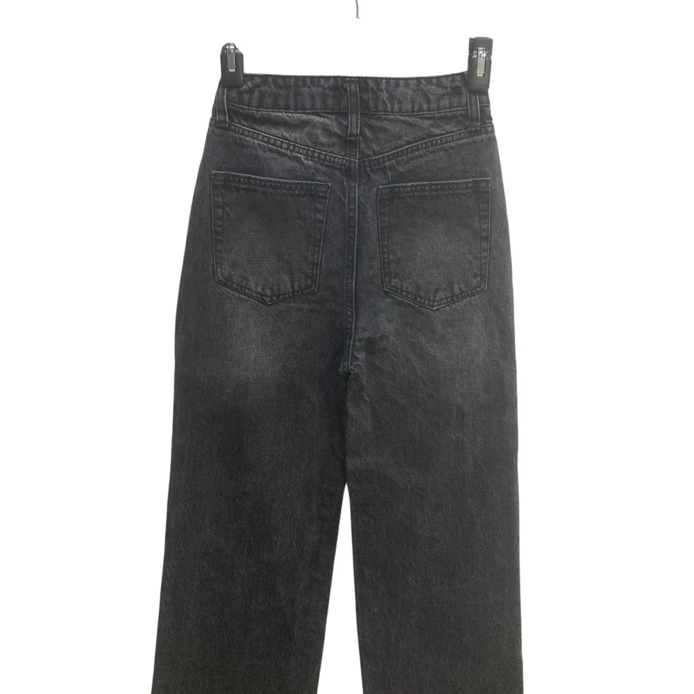Juicy Couture Lunita Black Wash Denim Jeans High Rise Wide Leg‎ Raw Hem Size 24